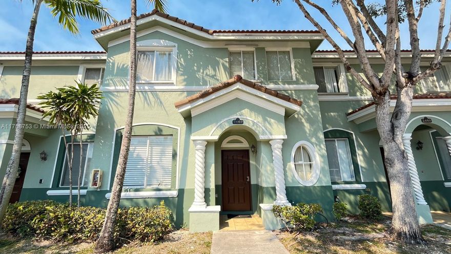 Welcome to this charming 3-bedroom, 3-bathroom two-story townhome located in the gated community of Shoma Townhomes at Keys Cove. The unit offers an ample kitchen with white appliances, living and dining room downstairs.  A small fenced patio and comes with two assigned parking spaces directly in front of the property.  The complex offers a club house, two community pools, scenic lake views, walking trails, a gazebo, and a BBQ area, enhancing the outdoor living experience. With 24-hour manned security, prime location offers easy access to local amenities, including shopping centers, schools, parks, and major highways, making it an ideal choice for those seeking comfort and convenience in Homestead, Florida.