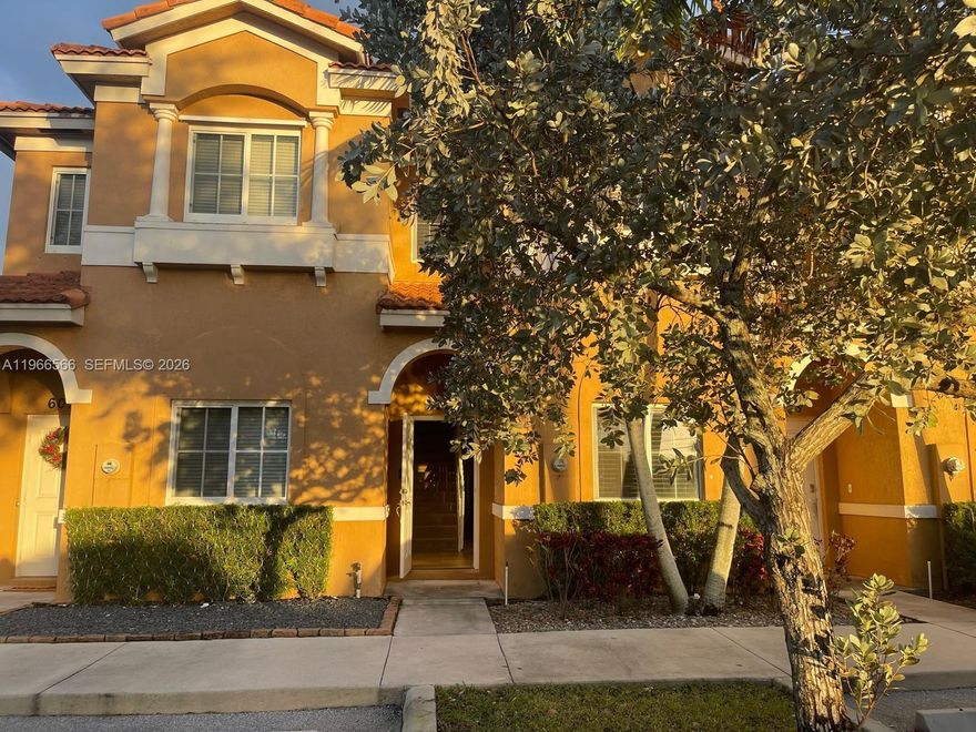 Located in one of the newest developments in the area (built in 2017). This well-maintained townhouse offers 2 bedrooms plus a versatile 10’ x 11’ office/den with oversized bathrooms and a convenient half bath in the first floor. The first floor features durable tile flooring, while vinyl floors enhance the upper level for comfort and easy maintenance. 2 walk-in closets in main bedroom, and also a walk in closet in the second bedroom. Covered Terrace with storage space. Freshly painted! Enjoy a high-efficiency A/C and heating system, Whirlpool stainless steel appliances, maple cabinetry, kitchen island and pantry.. The property includes 2 assigned parking spaces and provides quick access to major highways including the Turnpike, I-95, and Sawgrass Expressway.