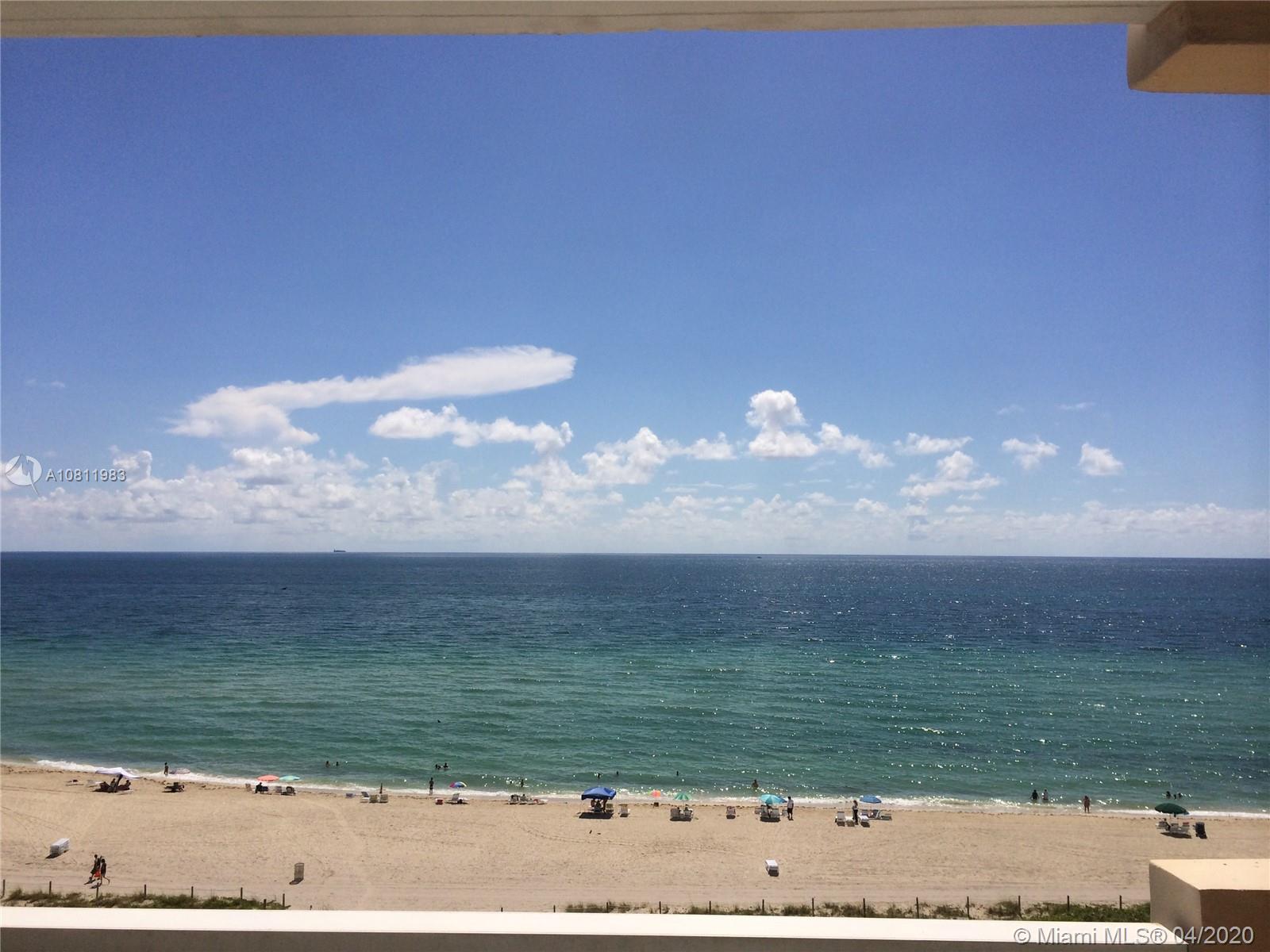 Espectacular Ocean view unit 1 bed 1.5 bath on the 10th floor. Unit is remodeled, stainless steel appliances, tile floor throughout and lots of closet space. A/C included in the rent!! *price is firm*