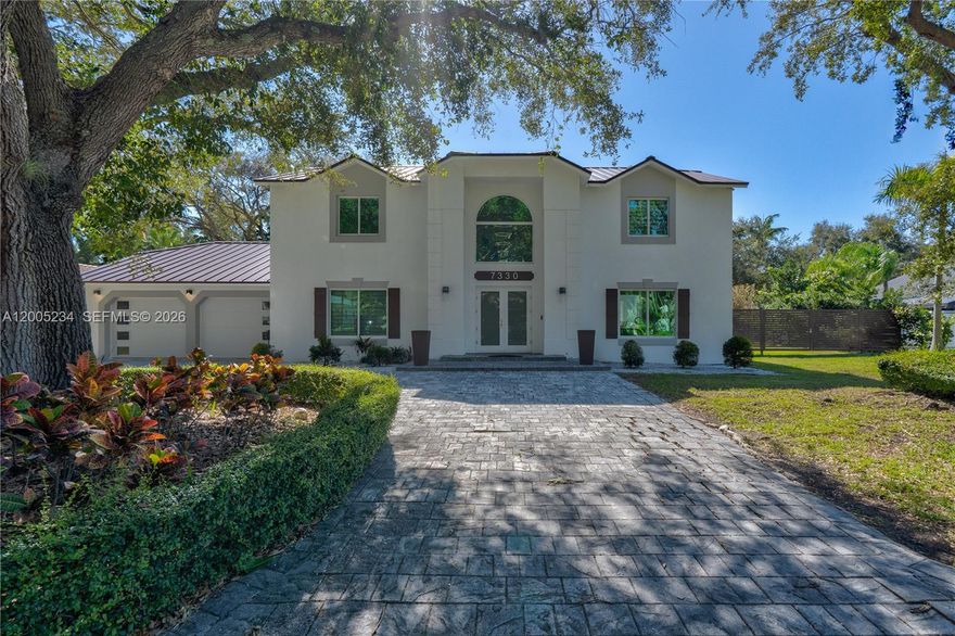 Stunning residence located in Palmetto Bay, LIVING AREA BY APPRAISAL 3.062SF. Tree-lined lot offering privacy,
comfort, and refined design. This beautifully updated home features bright, open interiors with double-height
ceilings, large-format porcelain flooring, and a striking glass staircase that creates a strong architectural
statement upon entry. The home is enhanced by a durable metal roof, combining contemporary style with long-
term performance. The modern kitchen offers sleek cabinetry, stainless steel appliances, generous storage, and a
large center island—ideal for everyday living and entertaining. Living areas flow seamlessly, creating a functional
and inviting layout. The outdoor space is a true highlight, featuring a private backyard with mature trees,
swimming pool, deck, and ample green space perfect for entertaining or relaxing in a serene setting. The
expansive lot provides excellent privacy and outdoor living potential. Architectural plans are available to expand
the existing residence by approximately 1,500 SF. Plans are attached to the listing for reference only and have not
been approved by Miami-Dade County. Buyer to verify all zoning, permitting, and feasibility requirements. Situated
in one of South Miami’s most desirable residential communities, close to top-rated schools, parks, shopping, and
major roadways. A unique opportunity to own a modern home with expansion potential in Palmetto Bay. Furniture
available for sale/negotiation.