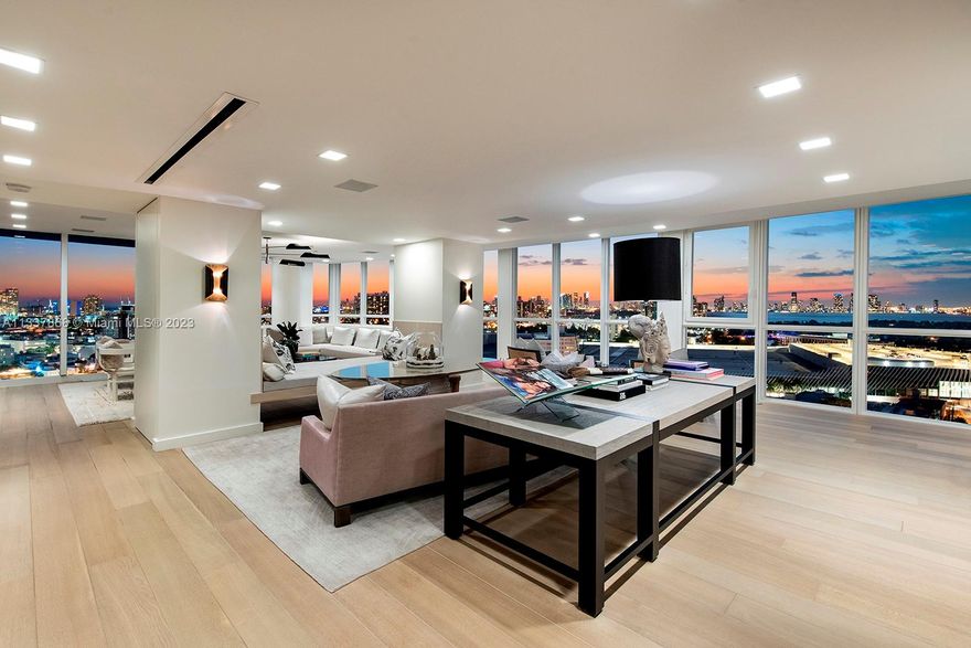 Breathtaking day and sunset views of the Miami Skyline and Beaches from this exceptional residence at the acclaimed 5-Star Setai. A rarely available combo of two apartments providing a flow-through and spacious space from east to west. Fully remodeled, every detail throughout the residence custom designed- wood floors, Poliform closets, Subzero refrigerator / Wolf appliances. 
This 2 bedroom / 3 bath home in the sky counts with an entry foyer, living room, dining room, family room, open & bright kitchen, spacious master bedroom with sitting area that may be converted into a 3rd bedroom, laundry room and plenty of storage space.