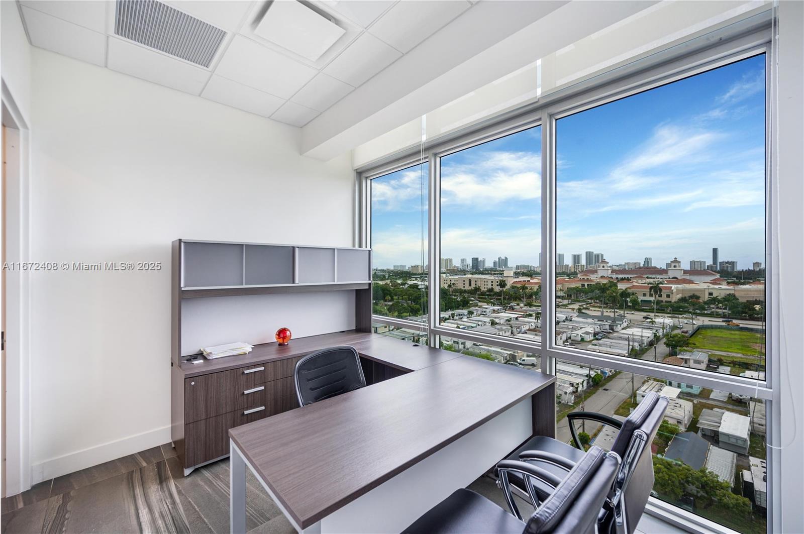 Boutique law firm in Aventura-Hallandale Penthouse, Class 'A' building, seeks to share office space with small professional firm. Offering one (1) Fully furnished Executive Private Office and up to two (2) L-shaped cubicles/fully furnished work stations - all with bright floor to ceiling windows; approximately 500 square feet. Wide views of downtown Fort Lauderdale, Hard Rock & Gulfstream. Amenities: Covered garage parking, on-site café/restaurant, 24/7 access in secured building (Shared expenses for FPL, internet, and insurance). Location Perks: · Easy access to I-95 · Close to Aventura Brightline Station · Minutes from the beaches Perfect for attorneys, CPAs, and consultants seeking a convenient, professional space.
