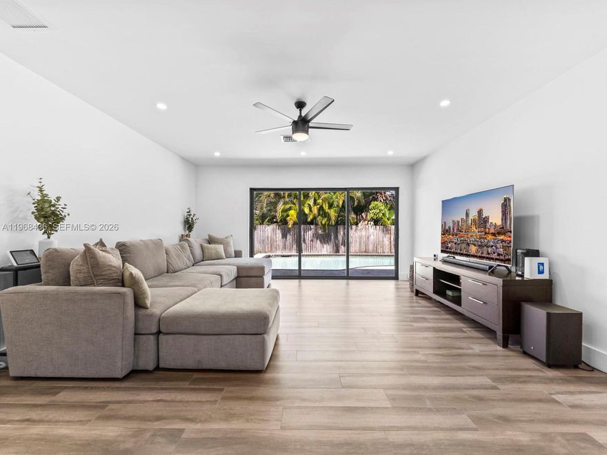 Don't miss out on this beautifully upgraded 4 bed, 2 bath home in Cutler Bay. Enjoy abundant natural lighting
through the home's impact windows and doors (2023). The elegant porcelain flooring will lead you to a bright and
spacious family room, perfect for entertaining, overlooking the sparkling pool. Fall in love with the open concept
kitchen featuring sleek Samsung appliances, a gas range, and an oversized island. Dedicated laundry room, ample
storage in bedrooms, both bathrooms fully renovated (2022). This home proudly boasts major updates including a
2025 electrical panel + new baseboards, 2023 kitchen + floors + recessed lights + brand new AC duct work, 2022
tankless water heater, and 2021 roof. Step outside onto the patio, a blank canvas ready to become your dream
backyard oasis.