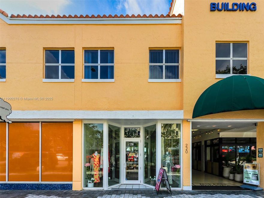 This 1089 SF retail space is located on famous Miracle Mile in Coral Gables, Florida. The space boasts generous ceiling heights, 16 feet of frontage, and strong daytime population due to its proximity to surrounding office and affluent residential community. 216 Miracle Mile sits diagonal from the very popular Hillstone Restaurant on the corner of Ponce De Leon Blvd and Miracle Mile.