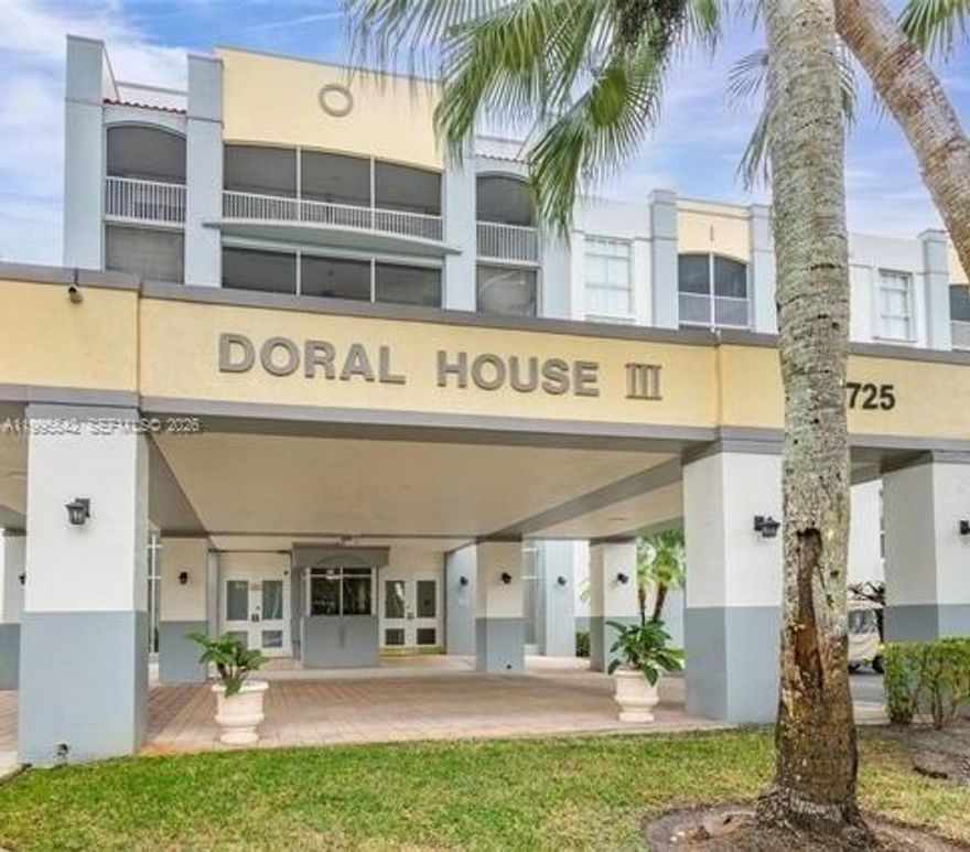 Beautiful first floor condo in Doral House. Centrally located with plenty of amenities. Unit includes 24 hour security with 7am - 11pm front desk service, water, trash, & access to Doral Park Clubhouse bars, pools, dining rooms, health club locker rooms & showers, tennis courts, & car washing area.
