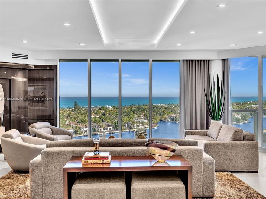 LUXURY LIVING AT ITS FINEST – Private elevator entrance designed by the renowned Steven G. This turnkey masterpiece blends elegance & comfort with unobstructed ocean & Intracoastal views that flow from the living  & dining areas to the gourmet kitchen & bedrooms. The master suite offers dual custom walk-ins & a spa-inspired bath with a steam shower, Jacuzzi, & double-sink vanity. The chef’s kitchen features Italian cabinetry, quartz countertops, Sub-Zero, Wolf appliances, and a wine cooler. Sophisticated finishes include redesigned bathrooms, porcelain floors, smart-home automation, custom built-ins, LED lighting, and remote blinds. This 3 Bed 3.5-bath home is a statement of refinement in a 5-star amenity building. Bring your vision of luxury to life in this exquisite residence.