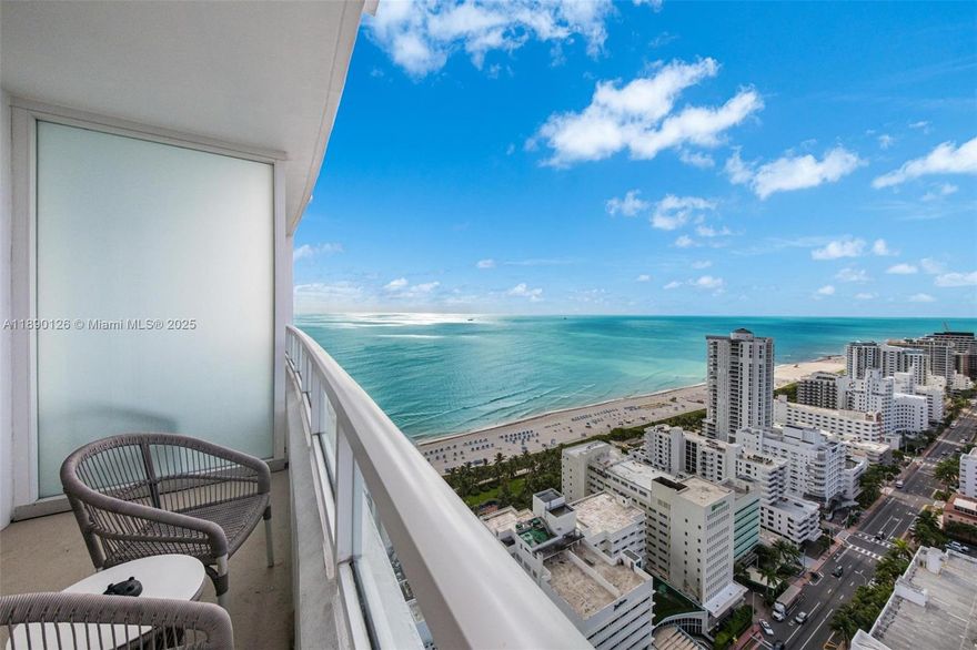 Experience breathtaking ocean, bay, and city views from this fully furnished turnkey Jr. Suite on the 33rd floor of the iconic Fontainebleau. The suite features a king bed, kitchenette, sitting area with a sleeper sofa, and a bathroom with tub and shower, perfect for vacation-style living. Owners can join the hotel rental program, generating income while away. The Fontainebleau spans 22 oceanfront acres with restaurants, LIV Nightclub, Lapis Spa, a fitness center, salon, shops, and family and adult pools. Guests can enjoy a chaise lounge, water sports, or a short 1.5-mile trip to South Beach. Maintenance includes AC, electricity, local calls, Wi-Fi, valet, and daily breakfast in the owner’s lounge. The adjacent unit, #3312, is also for sale and can be purchased together.