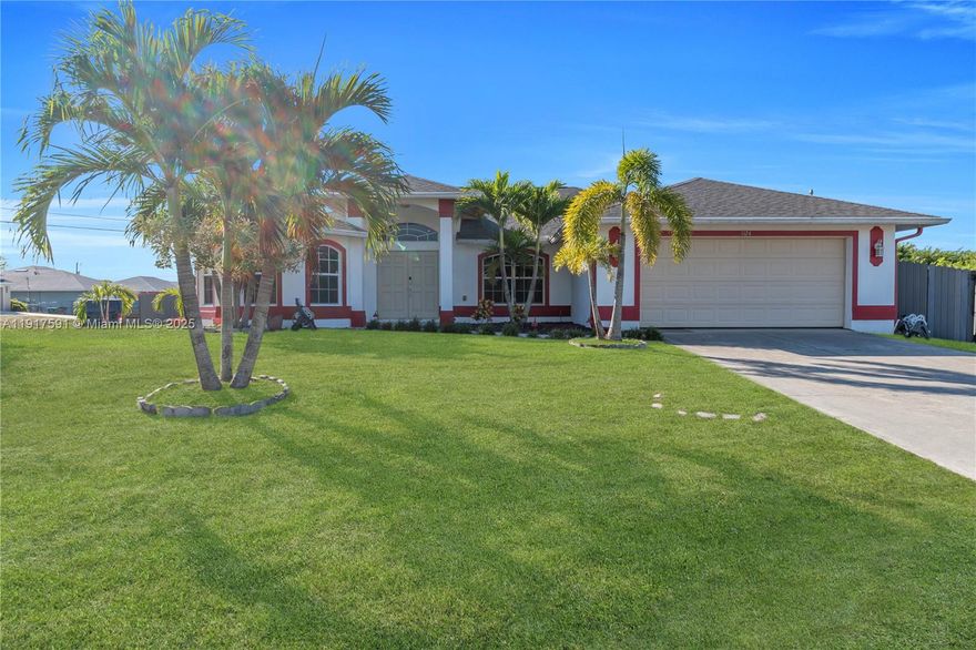 Discover this beautifully maintained 3-bedroom home with a versatile den, offering 1,901 sq. ft. of living area. Situated on a spacious corner lot in one of the best areas of Cape Coral, this property provides an exceptional blend of privacy, curb appeal, and convenience. The home features a newly installed roof, a newer A/C system, and a reinforced privacy fence ideal for securely storing a boat, work trailer, or outdoor equipment. The expansive yard also offers ample space to add a pool, allowing you to design your own backyard oasis. Don’t miss this opportunity—schedule your showing today.