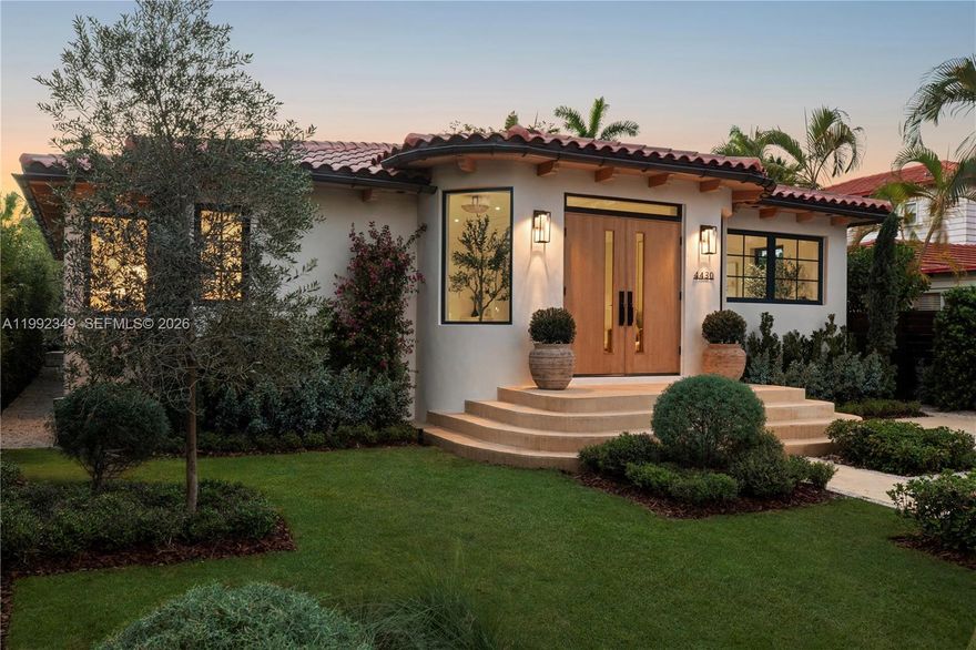 Welcome to 4430 Royal Palm Avenue, a fully reimagined Spanish Mediterranean residence, rebuilt from the studs to embody modern organic living.

Behind its classic façade lies an entirely new structure, including a new roof, foundation, impact windows, electrical, copper plumbing, mechanical systems, and underground drainage — offering the charm of a historic home with the performance of new construction.

The design is rooted in wabi-sabi and modern Mediterranean restraint, where natural materials and quiet textures take center stage. Interiors feature a curated palette of white oak, limewash, microcement, and cristallo travertine. Warm, ambient lighting softens the palette and enhances the home’s natural tones. Finishes include fixtures and appliances by Kohler, Miele, Monogram, and Toto, along with integrated smart lighting by Brilliant.

Designed for seamless indoor–outdoor living, the home offers uninterrupted sightlines from entry to garden, filling the space with natural light and a sense of calm flow.

Outdoors, Mediterranean landscaping frames a private, resort-like setting with olive and cypress trees, bougainvillea, and silver buttonwoods. Clay and limestone pavers lead to a generous pool with sun shelf and expansive lounge areas, a modern organic Mediterranean oasis in the heart of Miami Beach.