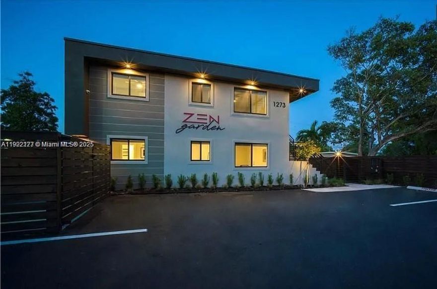 Completely renovated Zen Garden corner apartment, luxury rental featuring 1 bedroom, 1 bath, 1st floor unit, pet friendly, secure and gated building. Only 8 units in total. Newer SS appliances, 2 mini split AC unit, Washer/Dryer combo in the apartment, quartz counter top, Laminate surface flooring, hurricane impact windows, beautiful landscaped property..