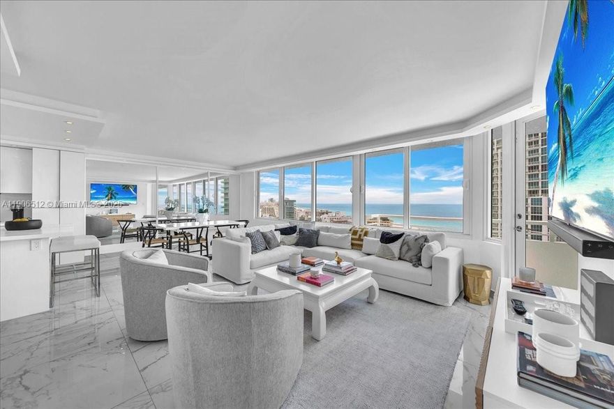 Completely remodeled stunning ocean view beach home in the most exclusive neighborhood in Miami Beach - South of Fifth! Redesigned floor plan boasts panoramic ocean views as far as the eye can see, flooding the residence with natural light & maximizing living space. With contemporary yet tastefully finishes & decor, this TURN-KEY FURNISHED residence is designed to impress & optimize relaxation & style. Enjoy the luxury of an open floor plan, open eat-in kitchen, formal dining & spacious living room. RARE extended terrace to take in the best views Miami Beach has to offer. Luxury building with 2 new pools, jacuzzis, new gym, sauna, tennis/pickleball/basketball, BBQ areas parking, kids playground, 24/7 security, valet and more! Walk to the ocean, marina, parks & dozens of 5-star restaurants!