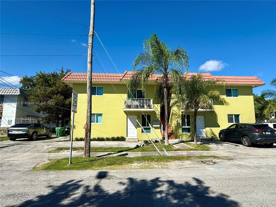 Exceptional income-producing corner property located near Coral Gables. Highly desirable 8-bedroom, 4-bathroom building is zoned T6-8 O. The property features a durable concrete roof, impact-resistant windows, spacious units, and updated kitchens and bathrooms. Upper units include private balconies, while lower units offer additional storage space beneath the stairs and 8 parking spaces.