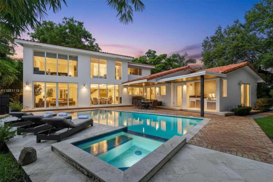 Welcome to Casa Marbella, a charming residence in the prestigious gated community of Bay Point. This 2-story home offers 4 bedrooms + office and 5 baths, featuring an open concept floor plan with spacious living and dining areas, a separate family room, and one full en-suite bedroom on the first floor. The primary suite boasts a freestanding tub, elegant shower, and walk-in closet. Designed for both comfort and entertaining, the home sits on an oversized 16,825 SF lot with lush landscaping, pool, pergola, and mature trees, providing privacy and space. A gated driveway and 2-car garage accommodate up to 12 cars. Move-in ready, Bay Point is one of Miami’s most coveted private communities with 24/7 security and unrivaled proximity to the Design District, Midtown, Miami Beach, and Downtown.