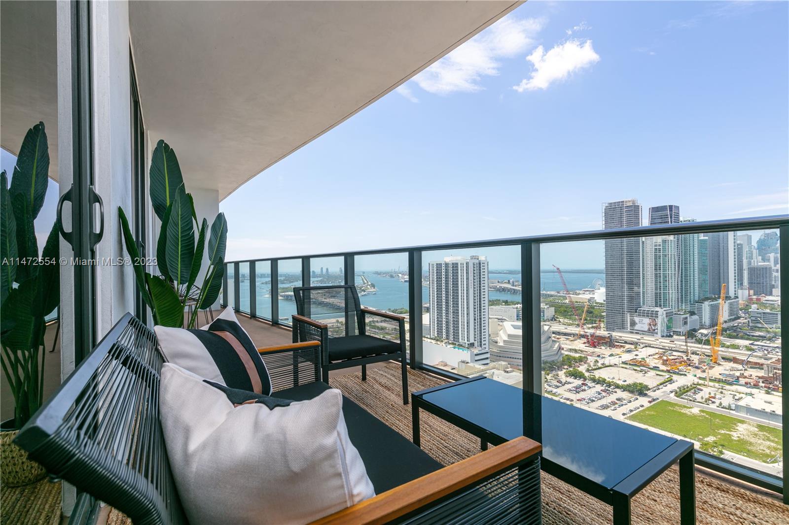 Beautiful high floor unit, 2 bedrooms and 2 bathrooms, fully furnished and equipped. Breathtaking city and water views from every room. Large balcony accessible from all rooms. Very spacious layout and great location in the heart of art and entertainment district between Edgewater, Midtown, Downtown and Design district. 15 minutes from Brickell, Miami Beach, Miami International Airport. Steps away from the MetroMover station. 1 parking space + 1 valet included. 30,000 sqft of state-of-the-art amenities including 2 pools, rooftop with jacuzzi, fitness center, Racket Ball court, Dry Sauna, Yoga room, Media room, Business center, club room, kids’ room, concierge, valet, management on site and more. Move in cost: 1st month & 2 months security deposits plus $1,000 HOA security deposit.