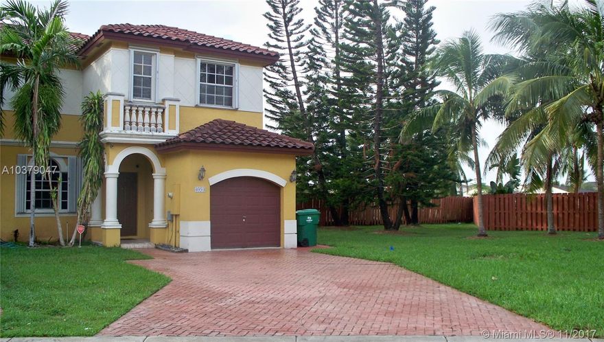 BELLAGIO AT VIZCAYA! This corner Townhome has over 1,630 SQ FT, located on a low traffic cul-de-sac St & sides on a greenbelt area & the C-9 Canal! This Townhome has a much larger backyard than most other units! This unique Townhome has 3 Bdrms with laminated-wd flrs, 2 Ba upstairs & a Foyer/Livingrm/Diningrm Familyrm/ Kitchen/Half Ba & 1 Car Gar downstairs. The Kitchen has granite countertops, SS appliances, & opens to the Familyrm that leads to the lrg patio and the deep backyard. This Townhome is perfect for children because of the lrg backyard, the sidewalks, a quiet street & even a child&#x2019;s park & the Clubhouse/Community pool is just 1 to 2 blocks away.   BELLAGIO AT VIZCAYA is close to top Schools such as Somerset Academy & easy to get to I-75, the Palmetto and the Turnpike 821!