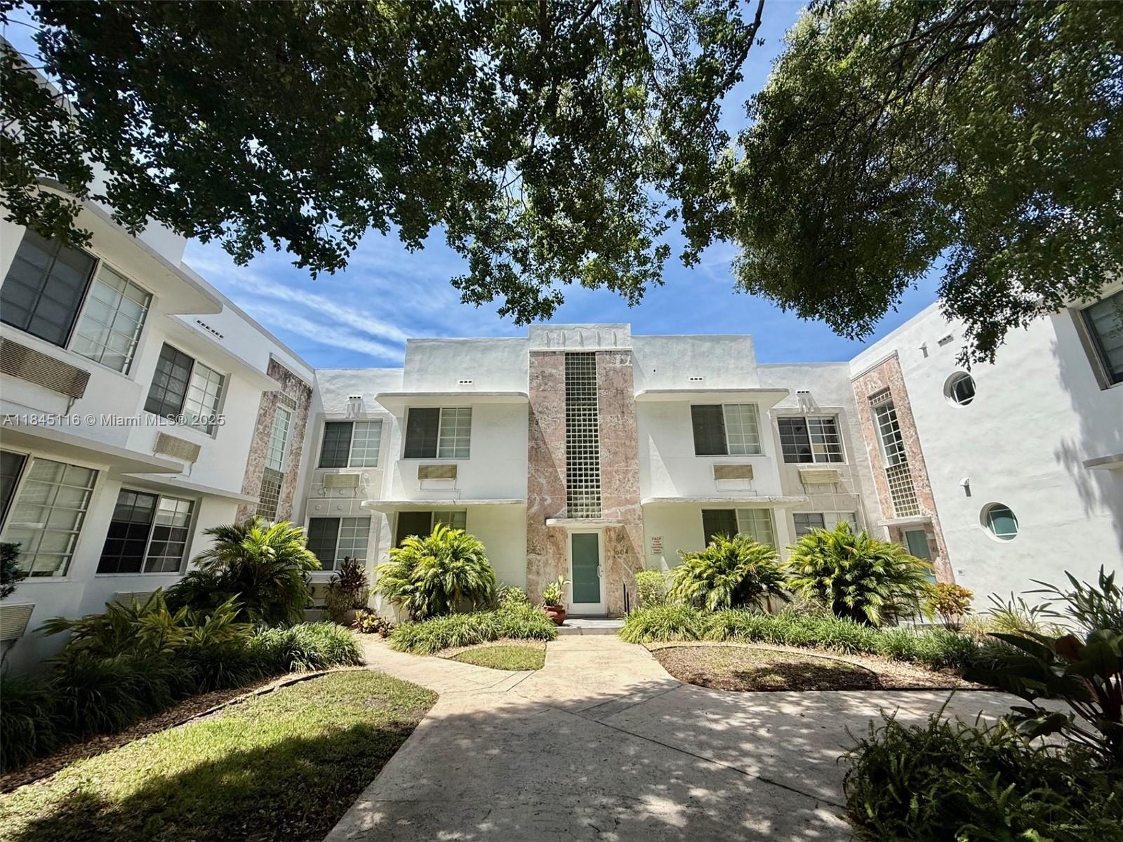 This property features unique architecture by L. Murray Dixon, one of the most prolific architects practicing in Miami Beach in the late 30’s and early 40’s.
This studio is on the second floor and has hardwood flooring throughout the unit. There are three walk-in closets in this unique layout with a large living space full of natural lighting. This unit has dual entry, which provides easy access to the courtyards full of greenery and sitting areas.
Depot amenities include laundry on-site. Water and trash included in the rent, gated controlled access entry into the property with residential street parking available in the area. The property is pet friendly with weight limits and additional fees