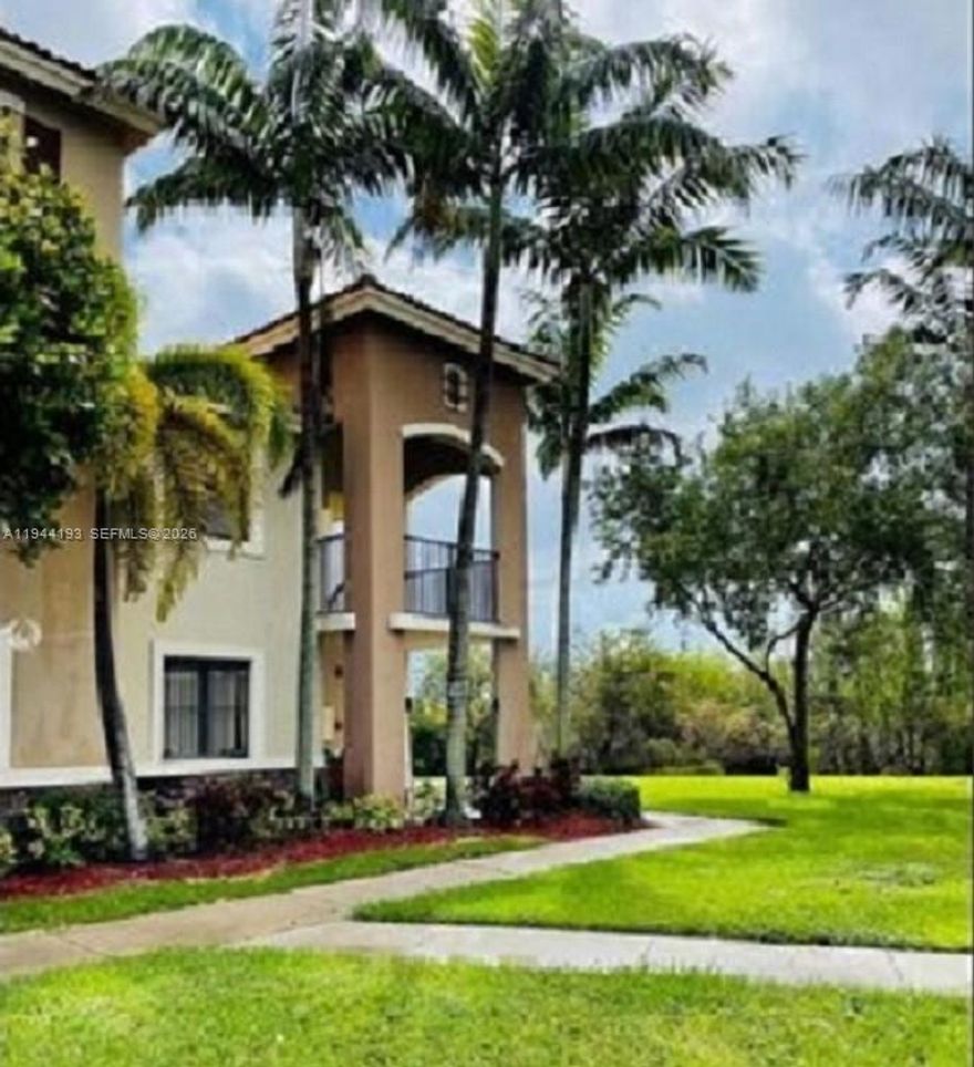 Prime Location: Excellent First Floor Corner Unit. 3 bed / 2 bath in a gated community; Tile floors throughout the house, front porch, lot of storage, nice kitchen and bathrooms, well maintained. Club house with gym, pool, play ground for children and more. Very well located, close to schools, shopping and turnpike. Low HOA Fees. Unit is rented at $2,400.00 a month until February 28th 2026. Please call Elena to schedule a showing.
