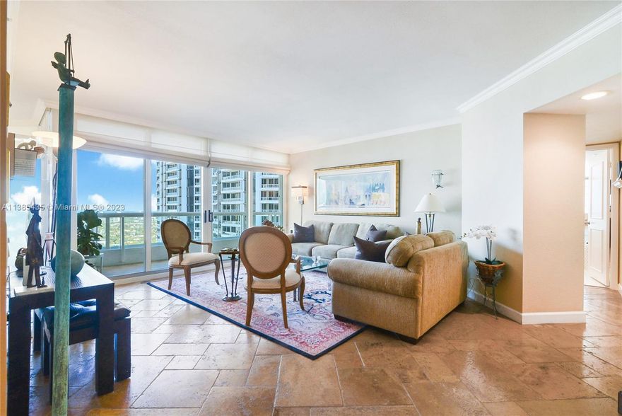 Rare Opportunity. 3 Bedrooms, 2 Bathrooms plus your own separate hobby room/office with 1/2 Bath (Approximately 500 Sq. Ft & located on the mezzanine level) all included in the price. Enjoy the resort lifestyle of living in the South tower of The Point in Aventura. This Apartment is light and bright and has been lovingly cared for and updated with elegant décor, modern Baths, and hurricane Shutters, and comes with 2 parking spaces. 5 Star amenities include the Spa, Gym, 3 Pools, 4 Tennis Courts, Playground, on-site cafe and more. Call for a private showing today.