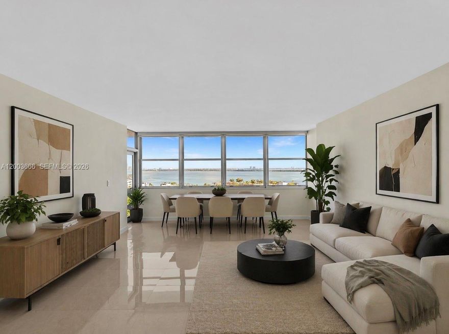 Rare opportunity to own a stunning bay view residence at the iconic Belle Plaza on Belle Isle, featuring breathtaking bay and downtown skyline views. Priced to sell, this updated 1-bedroom, 2-bathroom unit offers approximately 900 SF of interior space filled with fantastic natural light. The spacious layout includes generously sized rooms, an abundance of closets, including a beautifully built-out walk-in closet, porcelain flooring, recessed lighting, and wall-to-wall impact windows. A large private balcony provides the perfect setting to enjoy sweeping bay views and gorgeous sunsets. Additional highlights include assigned parking and the opportunity to purchase with conventional financing with as little as 3–5% down. The building has completed its recertification, offering added peace of mind. Ideally located directly across from Belle Isle Park and The Standard, and just moments from Sunset Harbour’s renowned dining, shopping, and entertainment. Belle Plaza offers exceptional amenities, including a heated bayside pool, expansive sundeck, jacuzzi, fitness center, tennis court, BBQ area, resident lounge, bike storage, 24-hour concierge/security, and valet. Schedule your private showing today while this exceptional residence lasts.