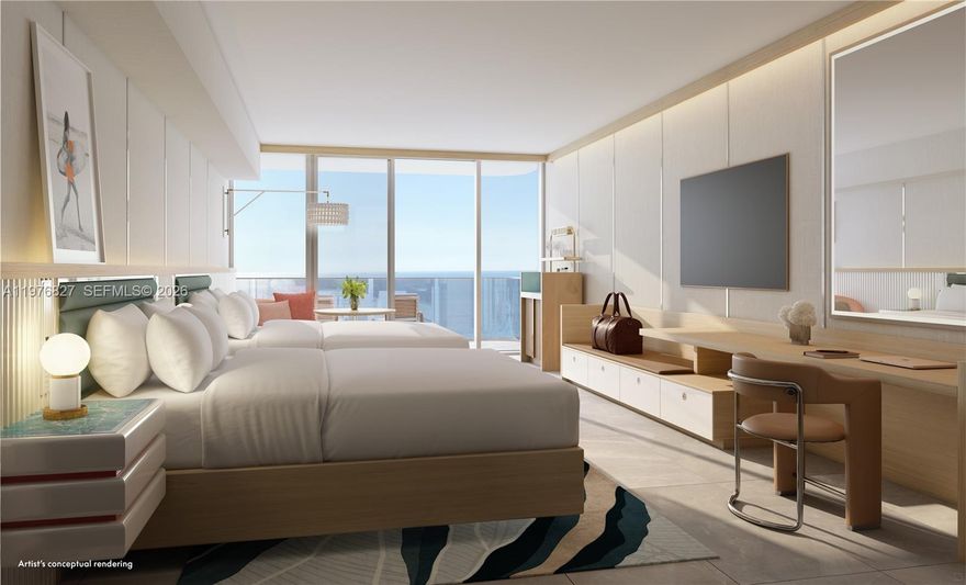 W Pompano Beach offers fully furnished studios and 1–2 bedroom suites ranging from 580 to 1,922 sq ft.Designed by Meyer Davis, interiors feature a fresh palette inspired by sandy shores, marine blues, and coralsunsets. Light-filled spaces are curated with organic textures and ocean views. Each suite includes a Boschappliance package: fridge/freezer, induction cooktop, speed oven, and dishwasher. Enjoy W’s signature amenities:24/7 attended lobby, valet, bellman, Living Room social hub, award-winning dining, 60,000-sq-ft WET® Deck withpool, cabanas, pickleball/padel courts, FIT® Gym, AWAY® Spa, and a game lounge with sports simulators.Marriott will offer a rental program with varying degrees of flexibility, so you can choose the arrangement thatworks best for you.