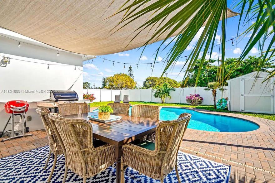 Private, fully furnished, this tropical oasis home lies on a primer corner lot in the safe and peaceful city of Lantana Florida, right at the heart of Palm Beach County. 12 minutes from Delray Beach, 15 minutes from downtown West Palm. Covered porch for 1 car. 3 bedroom, living room, dining room, 2 bathrooms, ROKU TVs in bedrooms and living room. Washer and dryer combo, storage shed. Yearly lease only, open to unfurnished. Perfect for Florida newcomers to explore the area before settling in.  Additional costs Pool Service $120, Lawn $85.  ADT Alarm service available upon request.