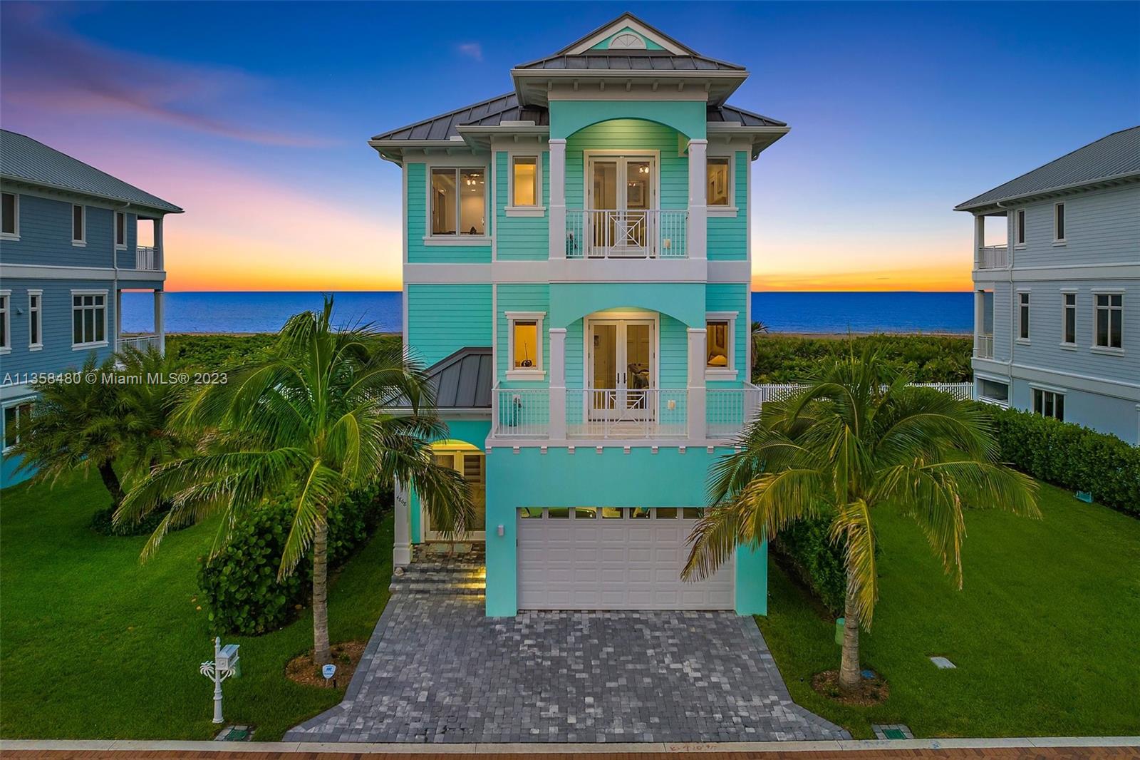 Welcome to the beautiful oceanside community of Watersong... Enjoy luxury oceanfront living in this 4 bedroom, 5.5 bathroom home with elevator. Built in 2020 with top-of-the-line features including all concrete construction, Andersen Impact windows and doors, Wood Mode cabinetry, quartz counter tops, gas range and fireplace, whole house generator hook-up, and so much more. First floor room has separate entrance and is perfect for personal gym, media room, or home office. The home's exterior exudes British West Indies architecture with warm coastal touches throughout the interior. Perfect for family gatherings, a weekend retreat, or Florida coastal living year-round. Located just 2 hours north of Miami and close to two general aviation airports