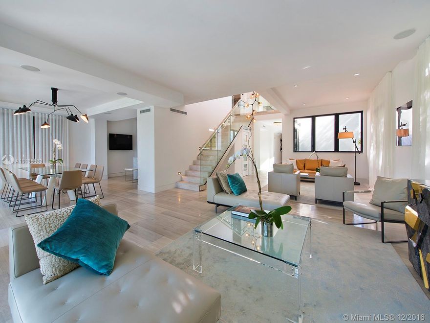 Gorgeous, Newly Constructed Modern Mediterranean Waterfront Home on Rivo Alto. This Home Features 6 Bedrooms, 6 Full Bathrooms and 2 Powder Rooms.  An Extra Large Private Master Suite with a Chic Master Bathroom and a Generous Walk-In Closet. Spacious, Fully Equipped Gourmet Kitchen with Bosch and SubZero Appliances. A Separate Media Room, Recessed lighting and Built in Speakers Throughout.  Separate Guest House and High-End Outdoor Kitchen Next to the Pool and Spa. New Dock and Jet Ski Lift.