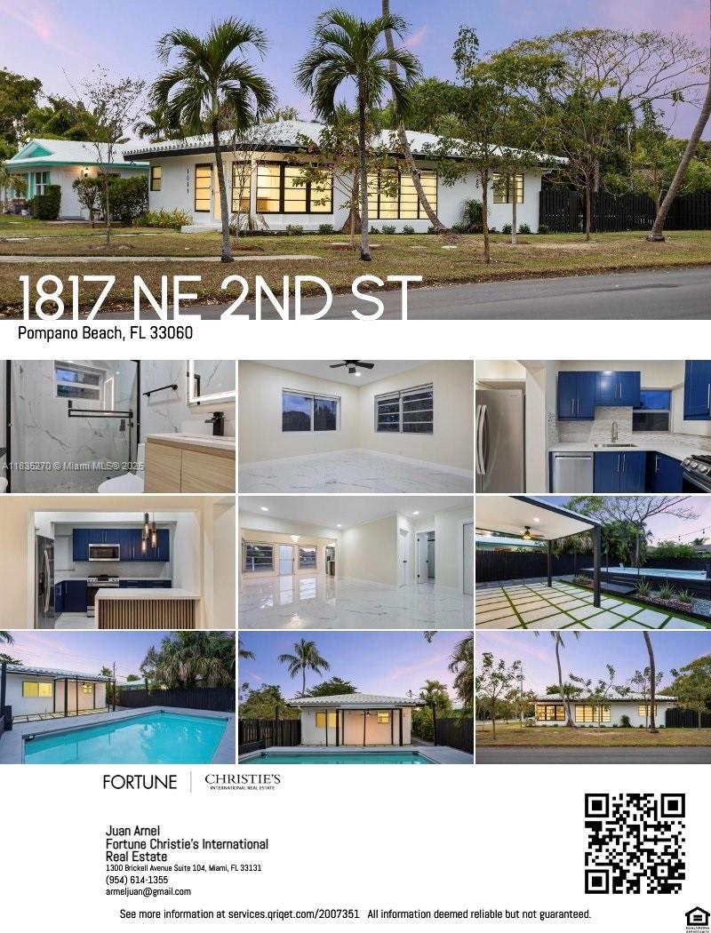 Welcome to this beautiful renovated corner single family home. Just 1 mile from the beach. 2 Bedrooms /2 Bathrooms plus den located in the heart of Pompano Beach. Filled with natural light throughout. This property features a spacious layout with modern finishes. Kitchen and bathrooms remodeled with stylish design. Sitting on extra lot. Pool, BBQ area and a large outdoor entertainment space perfect for relaxing or hosting. Ideal home as a primary residence, vacation home or investment. The lot offers options as parking for and RV or a boat. Walking distance to public park, shopping, restaurants and more.