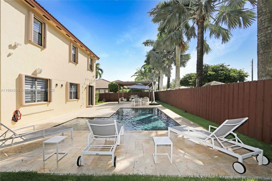 This stunning 5 bed, 3 bath home offers everything you’ve been looking for! One bedroom and bathroom are conveniently located downstairs, perfect for guests or multi-generational living. Step outside to your private oasis featuring a sparkling pool, newly paved backyard, a brand-new pergola, and child-friendly artificial turf! Inside, the home is tastefully decorated with new wallpaper and stylish finishes throughout. Tile flooring and a 2-car garage with extra storage and wall unit make this home both functional and beautiful. Ready to move in!