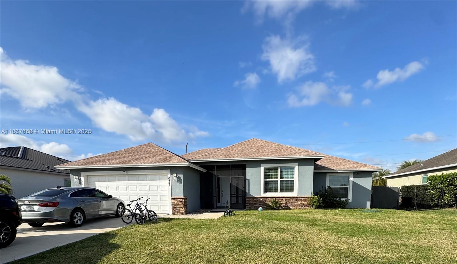 Beautiful and good construction with attention to detail, 2 years old, 4bedrooms, 2 bath oversize 2 car garage. Great location... beautiful and peaceful lake in front of house, on a cul-de-sac and close to I95 off Becker. Perfect for commuters! Don't miss this opportunity!! You will find here, beautiful tile throughout, quartz countertops in kitchen and baths, garden tub, separate shower, double sinks, ceiling fans in all bedrooms, irrigation system, rounded wall corners, tray ceiling and much more. l. Walking distance to the beautiful Woodland Trails park.