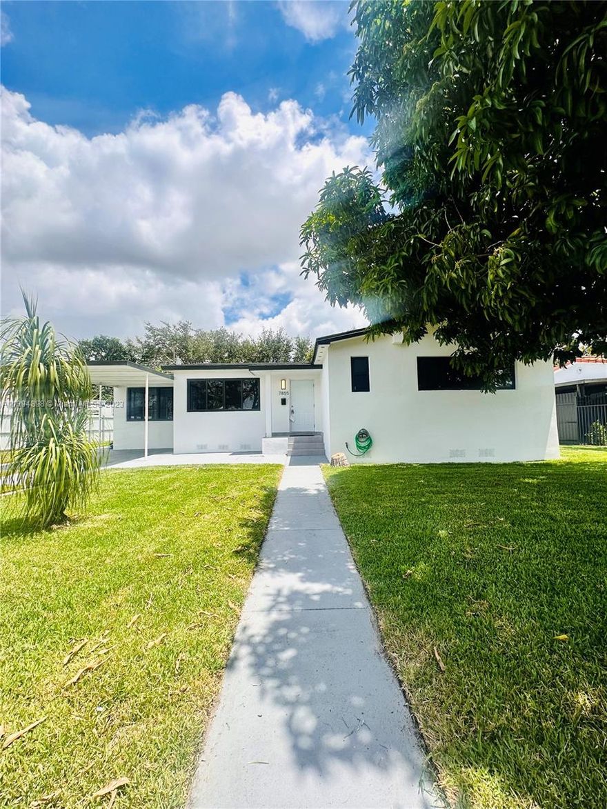 Great Home, fully remodeled in a quiet and great neighborhood! Four bedrooms, 2 baths.  One of the rooms can be used as an office or sitting area or as a fourth bedroom. Open concept kitchen with with granite counter tops & stainless steel appliances. New roof, impact windows. floors, base boards & A/C. Great home to start a new family.  See Brokers Remarks for instructions for showing instructions.