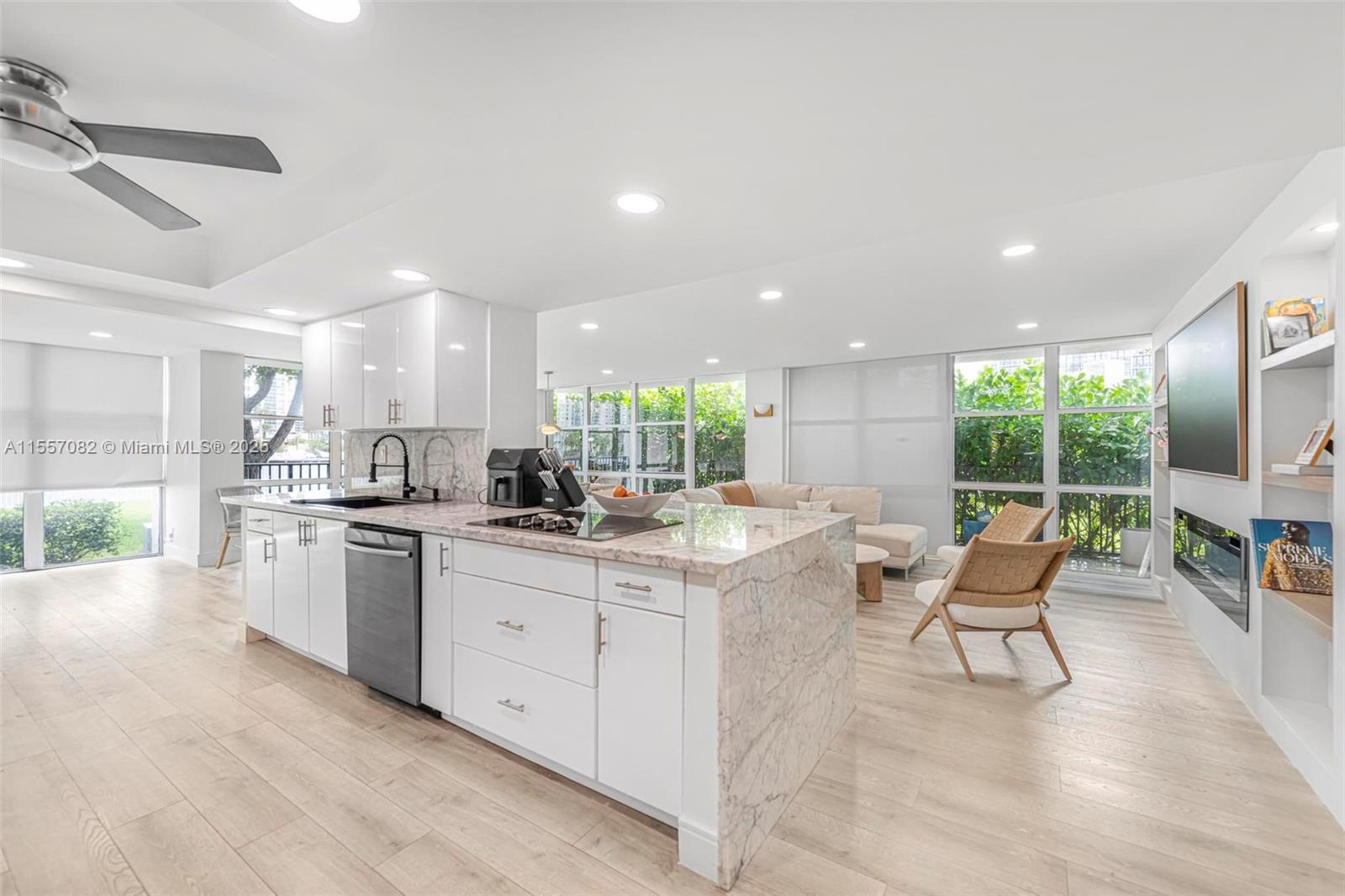Indulge in coastal living at its finest with this meticulously renovated 2 bedroom, 2 bathroom condo perched along the captivating shores of Hallandale Beach. Bathed in natural light from floor-to-ceiling windows in every room, this residence boasts breathtaking views of the Hallandale Beach inter-coastal that serve as a picturesque backdrop to everyday life. Recently revitalized with high-end finishes and an interior design by Atelier Homes, every corner radiates luxury and sophistication. Motorized blackout shades ensure privacy and comfort, while the master suite is a sanctuary of its own with a custom dream walk-in closet and a modern tub in the spacious ensuite bathroom. Discover the epitome of coastal elegance in this stunning home. No Assessments & 700 Credit score for HOA Approval!