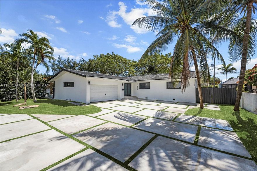 Step into this fully remodeled 3-bedroom, 2-bath home, ideally located just outside Sans Souci! With good elevation, you enter through a spacious foyer leading to an open living room, featuring sleek sliding doors on both sides. The modern kitchen has all new appliances, and the home offers remodeled baths, porcelain tile floors, and impact windows throughout. The primary bedroom has backyard access and potential cabana bath if a pool is added! Enjoy a partially covered patio, a 2-car garage with laundry, and a new concrete driveway. With 2,200 sq ft on a 9,525 sq ft lot, you’re minutes from the beach, walking distance to shopping plazas, near Whole Foods, and have easy I-95 access. A perfect blend of style, space, and convenience!