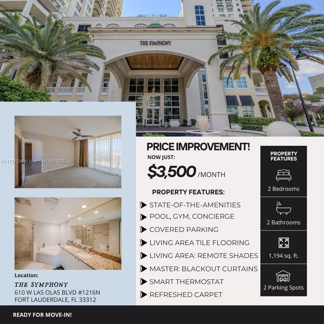610 W Las Olas Blvd 1216N, Fort Lauderdale, Broward County, Florida - 2 Bedrooms  
2 Bathrooms - 