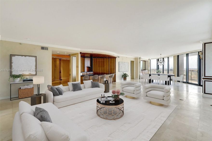 A One of A Kind Masterpiece in Premier South Tower In Turnberry Isle. View, View, View! The 4 Bed/ 4.5 Bath - 3426 SF Spacious Floor Plan Offers a Huge Redone Open Kitchen with New Refrigerator and Dishwasher, Large Primary Suite With Room-sized Closet and Spacious Updated Bathrooms. Finest Finishes Include: Marble Floors Throughout, Impact Glass, New Washer/ Dryer. Enjoy Panoramic Views Of The Marina, Ocean, Intracoastal, Pool, City - Has It All!... Move In and Enjoy The Turnberry South Lifestyle! Five-Star Amenities include Resort Style Pool with Pool Service, Cabanas, and Lunch/Snack Bar, Gym, Renovated Spa with Sauna, 24 Hr Concierge, Security, Valet, Marina, Tennis Courts, and so much more!  *SELLER PAID SPECIAL ASSESSMENT IN FULL*