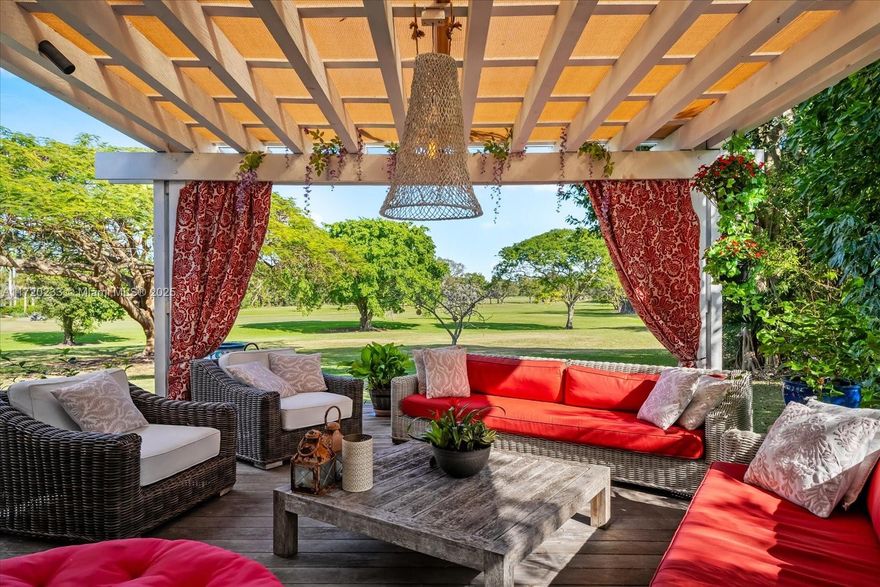 Rarely available Miami Shores home on the golf course, boasting endless views and a charming new pergola and deck. This 3-bedroom, 3-bath property features remodeled bathrooms, huge size bedrooms, a dining room with wood ceilings, Bosch appliances, hurricane-proof doors/windows, and two tankless electric water heaters. Walking distance to Country Day School. Room for a pool with architectural plans available. Includes a double garage with  electric car charger. Space for a 4th bedroom. Oversized lot. Perfect blend of charm and modern upgrades!