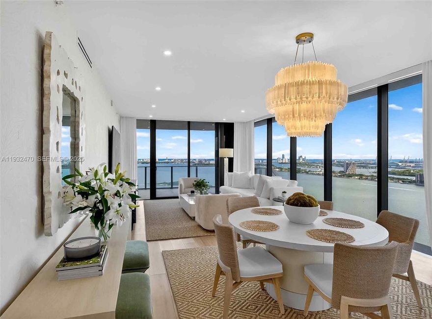 Stunning TURN-KEY waterfront living at its finest! This fully furnished 4-bedroom condo offers breathtaking, unobstructed views of Biscayne Bay, ready for immediate enjoyment. Thoughtfully designed with spacious living areas, a modern open kitchen with Thermador and Bosch appliances, and floor-to-ceiling windows that flood the home with natural light. Each bedroom has an Airloom king bed, providing comfort and privacy, while the primary suite captures stunning bay views. Offered fully furnished with curated pieces, this residence is ideal as a primary lux rental, or second residence. Enjoy resort-style living in one of Miami’s most coveted waterfront settings. This is a must-see!  Designed by http://DLTinteriors.com  Available for seasonal rentals as well.