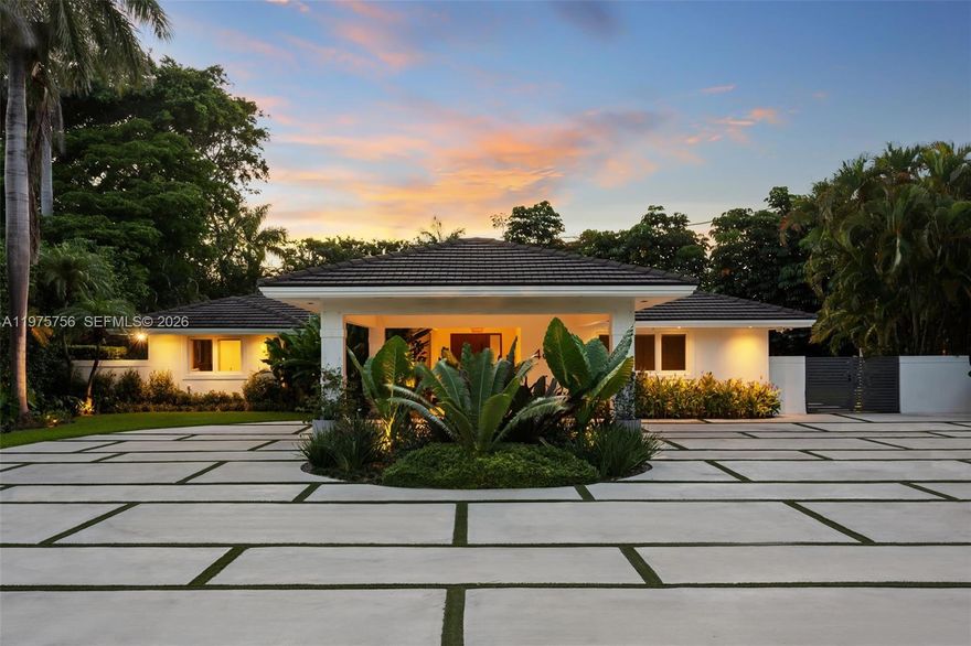 Welcome to Casa Marinella, fully renovated masterpiece on an oversized 18,731 Sqft lot in a quiet cul-de-sac within the exclusive, gated Bay Point community. This one-story home offers over 3,500 Sqft of refined interiors w a split floor plan, Italian slate and terrazzo flooring, impact windows, floor-to-ceiling doors, and a Savant smart home system. Custom features include TV wall units, wooden paneling, and designer wallpaper. The kitchen boasts custom cabinets and quartzite countertops. Luxurious bathrooms feature natural materials. Additional upgrades include motorized shades, exterior cameras, and whole-house water filtration. The outdoor space includes a summer kitchen, cabana bath, saltwater pool, jacuzzi, and lush landscaping w fruit trees. Seller financing available with 60% down.