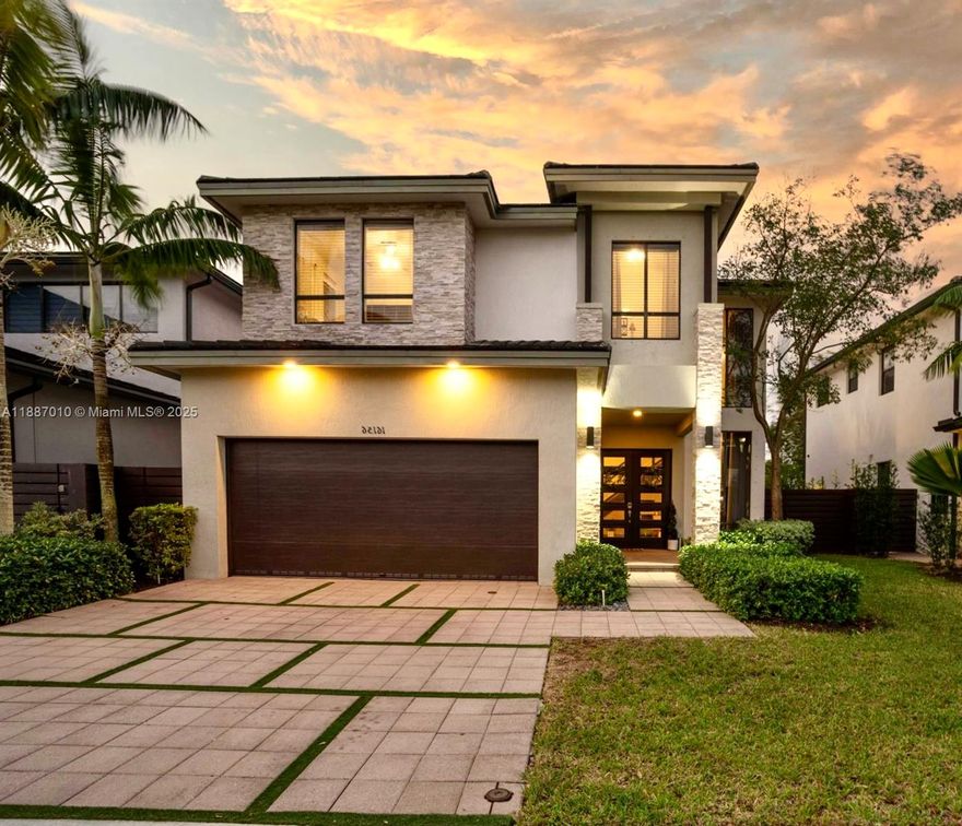 Welcome to Nirvana!!! This property is in the highly sought after community in West Kendall called Serenity. The property features 2,597 sqft. with 4 bedrooms and 3 full baths. The property is designed in a Luxury Zen Inspired Contemporary Style with Porcelain floors, Gorgeous walnut laminate kitchen cabinets with quartz countertops, Stainless steal appliances. The Chandelier in the Foyer is by lighting design brand Kuzco and is a retired piece. The Primary en-suite bathroom features dual sinks with modern floating cabinets & a rainfall shower with pebble flooring. Come experience the Feeling of tranquility in this homes cozy backyard with the soothing zen water feature and garden.