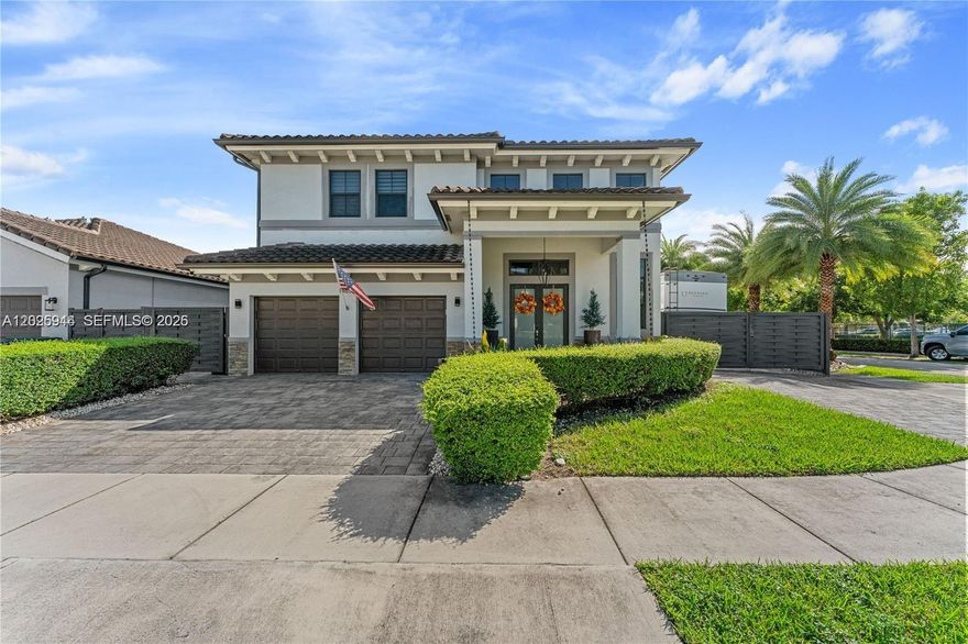 Stunning & immaculate 2017 corner home! This two-story gem offers one bedroom and full bath downstairs with exterior access that doubles as a cabana bath. Enjoy a formal living room, family room, and spacious kitchen. French doors open to a backyard oasis with a heated salted pool & hot tub, pergola, and terrace. Home features two storage sheds, huge side entrance perfect for an RV or boat with full hook up, two-car garage, zebra blinds, two A/C units, all-impact windows and doors, Samsung washer & dryer about two years old, cabinetry in the laundry room, built-out California closets in every room and plenty of additional parking both on the property and across the street at the dead end. Both chandeliers in the living/dinning area convey. Located next to an A rated charter school! NO HOA!