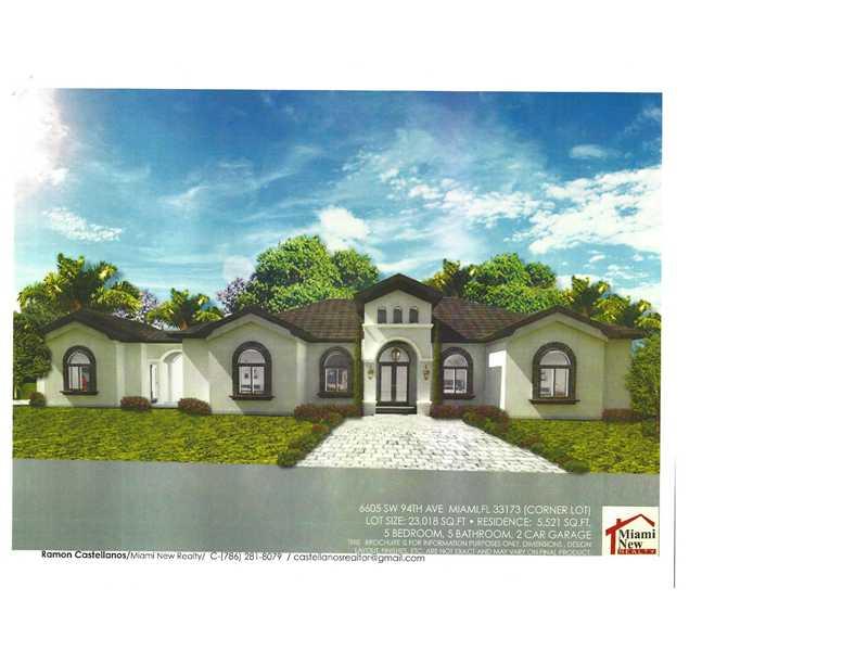 FABULOUS NEW CONSTRUCTION HOME WITH TOP OF THE LINE FINISHES HOUSE WITH 12 Ft HIGH CEILINGS AND PORCELAIN FLOORING THROGHOUT. THIS HOME EXUDES CLASS & CHARM WITH WOODEN GABINETS, BIG DRIVE - WAYS INTERLOCK PAVERS, SWIMMING POOL, PREWIRED SECURITY CAMERA S YSTEM, SMOOTH INTERIOR WALLS, CABLE & SATELLITE WIRED TO ALL BEDROOMS, FAMILY ROOM, IMPACT WINDOWS, DOOR AND MUCH MORE. 23,143 SQFT, HOME 5400 SQFT READY BY APRIL 2015.