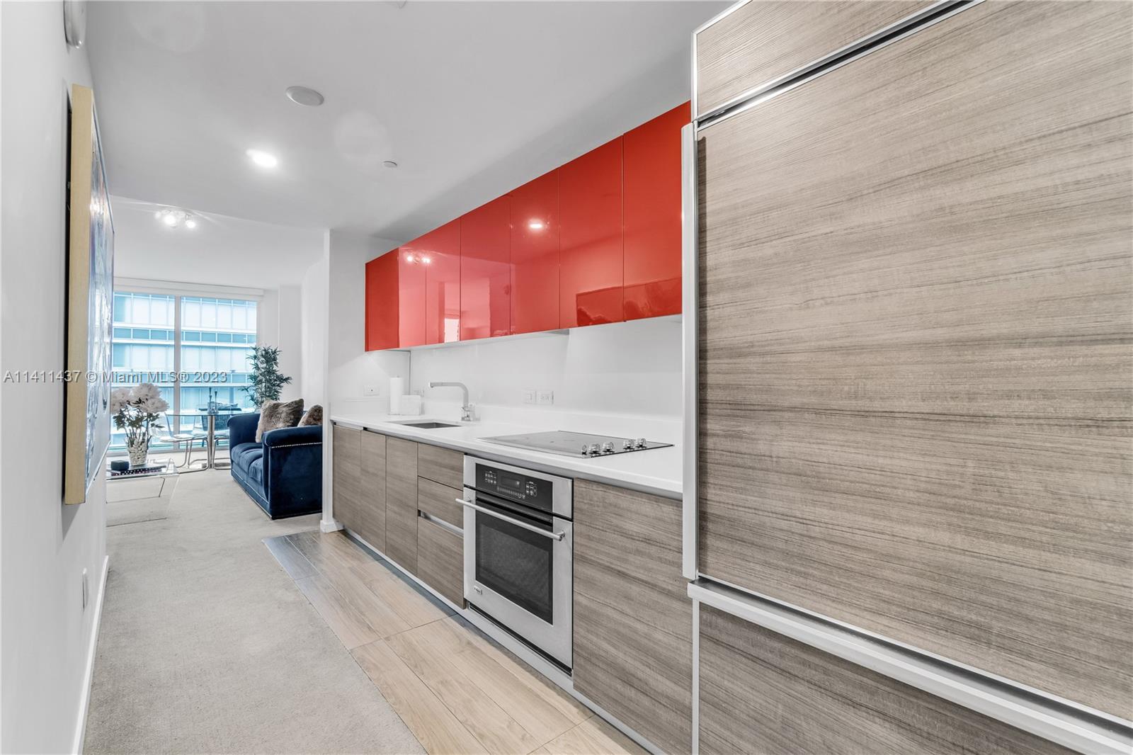 Stylish studio converted into a 1 bedroom at Millecento. Separation wall between bedroom and living room creates the perfect amount of privacy. Beautifully finished unit, italian kitchen cabinetry, top of the line appliances, integrated refrigerator and dishwasher blend in perfectly with kitchen cabinets. Window treatments and recessed lighting throughout the condo, washer and dryer and Nest thermostat. No expense spared in this condo. High floor unit with spectacular views of Brickell and the Miami Bay. Enjoy stunning sunsets in the Zen-inspired balcony. Resort style amenities include 2 pools - one being rooftop, fitness center, kids room, club room with billiards, theater and sauna. Enjoy all that Brickell has to offer. 24 hour concierge, valet and security. Furniture is negotiable