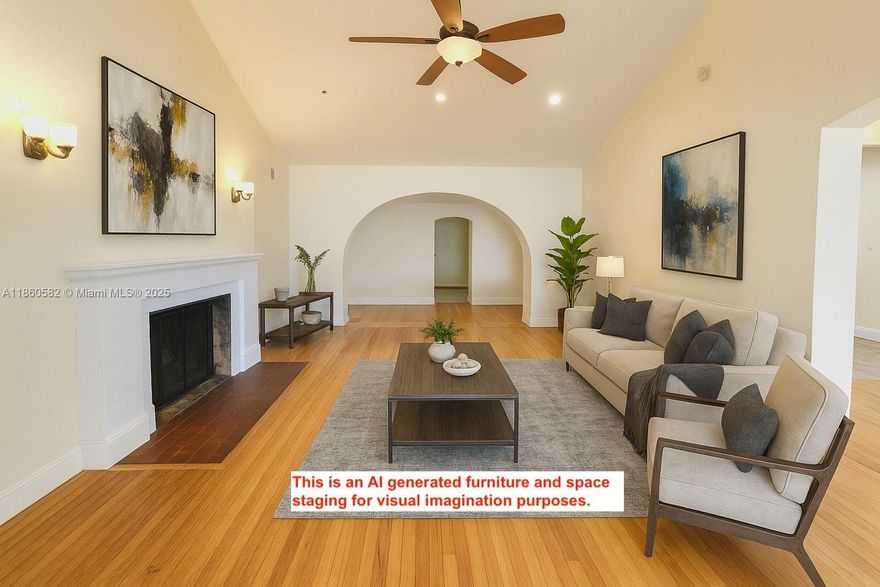 Corner house with a big lot in one of the most desired and picturesque streets in Miami Springs. The living area is 1780 SF front and 650 SF back, totaling  2430 SF. Roof  2017 new Flat - 2020 New Shingles. 2 Baths remodeled in 2024.  Completed remodeled 2015: All plumbing, all electricity, new kitchen, new laundry, new 2 AC, new bath. Smart metering electricity - Emporia wifi device to control electricity usage. This spacious house is move-in ready, has backyard space for a pool and access for a boat/RV. With 4 bedrooms, an office room, 3 bathrooms, a backyard, a sideyard, a dining room, a living room, a family room, and a kitchen. Part of the house is currently rented month-to-month but can be unoccupied with 30 day notice.