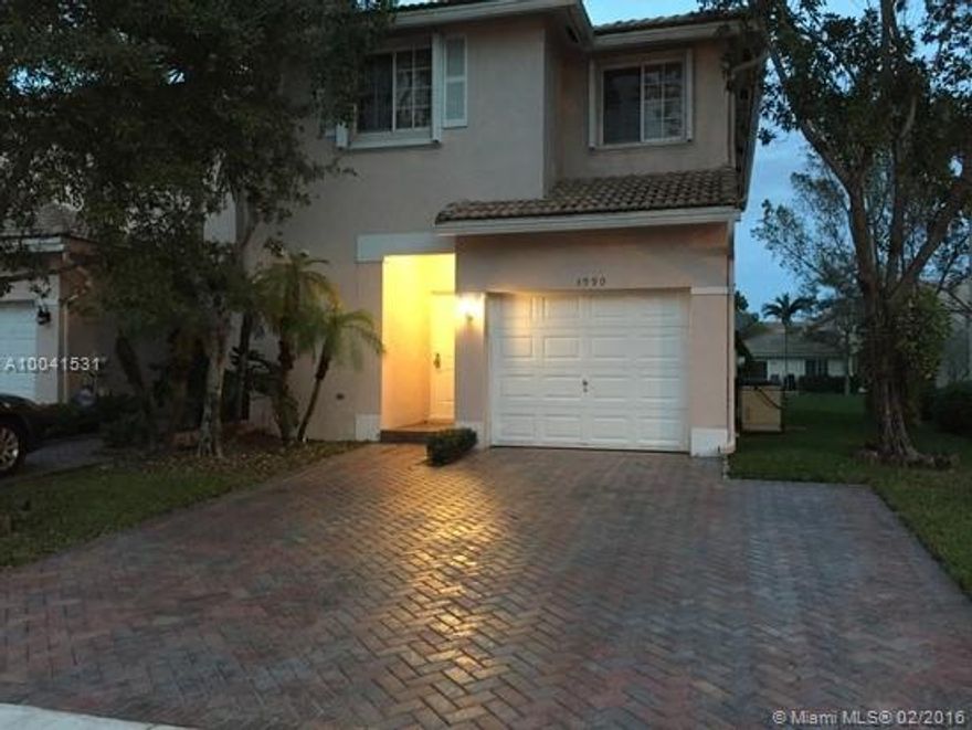 Beautiful home in excellent conditions! Features include water views with fountain, a/c duct inside garage, tile flooring with wood floors upstairs. Attached generator with new a/c unit, extended patio terrace and new kitchen appliances!! New painting including crown molding and master suite with a custom walk in closet, shower bath combo with roman tub. Two community pools and a kids playground. Association fee includes roof cleaning, exterior paint, pool, gated entry, playground and lawn care.