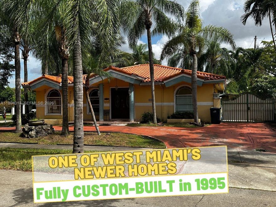 Stunning CUSTOM-BUILT West Miami residence on a rare 6,851 SF CORNER LOT! Built in 1995 and surrounded by charming 1940s homes, this unique property offers modern construction, soaring VAULTED CEILINGS, OPEN-CONCEPT design with NO hallways, and exceptional natural light throughout. Spacious kitchen and dining area ideal for entertaining, oversized MASTER SUITE with 3 closets including TWO WALK-IN CLOSETS, plus PRIVATE IN-LAW SUITE with separate entrance—perfect for guests, extended family, home office or income potential. Enjoy a HUGE 39’ COVERED TERRACE and expansive 40’ SIDE PARKING for BOAT, RV, PICKUP TRUCK or multiple vehicles. Features include CITY WATER & SEWER, CENTRAL AIR, CENTRAL VACUUM system, newer water heater, 5-TON A/C (2021), and abundant storage. Prime West Miami location near Coral Gables, Nicklaus Children’s Hospital, top-rated schools, dining, shopping, parks and major expressways. One of the few newer-built homes in this highly sought-after neighborhood offering size, flexibility, and long-term upside. Rare​​‌​​​​‌​‌​​​‌‌​​​‌‌‌​​‌​​‌‌​​​​ opportunity.