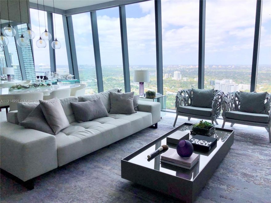 Beautifully decorated fully furnished 2 bedrooms, 2.5 bathrooms with amazing views at Echo Brickell. Southwest corner unit, 10’ Floor to ceiling glass windows in all rooms, marble flooring, spacious balcony to enjoy sunrise and sunset views with summer kitchen with built in grill and refrigerator. Smart home system to control light, temperature, music, and electric privacy shades and blackout curtains from wall mounted iPad or phone app. State of the art Gym, 2 spas, lounge areas, Echo Brickell Bikes, pool service, Restaurant Toscanino by Toscana Divino eat in or online ordering, valet parking 24 hours, Security 24 hours, Front Desk 24 hours, coffee/tea on Mondays, 1 GB Internet with Google Fiber Web pass, Joe & The Juice and Rosetta Bakery on site.