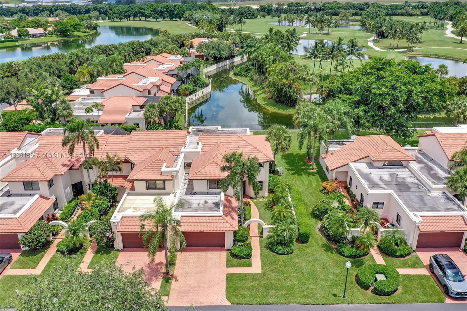 LOCATION! Within the gated community of DORAL ESTATES, surrounded by Trump National Doral’s PGA golf course, this 3bed, 3bath two-story home offers stunning canal and golf course views from its expansive backyard and Primary balcony. Filled with natural light, it features double-height ceilings in the living room, a spacious kitchen with breakfast nook/office space, family/den upstairs, laundry room and a 2-car garage. One bedroom is conveniently located downstairs, and all bedrooms include en-suite baths. The primary includes a balcony, walk-in closet and grand bathroom area. Set on a private corner lot with only one neighbor, this is an ideal home to raise a family or embrace the golf lifestyle. Community amenities include security, pool, and tennis courts; Basic Cable and Internet Inc.