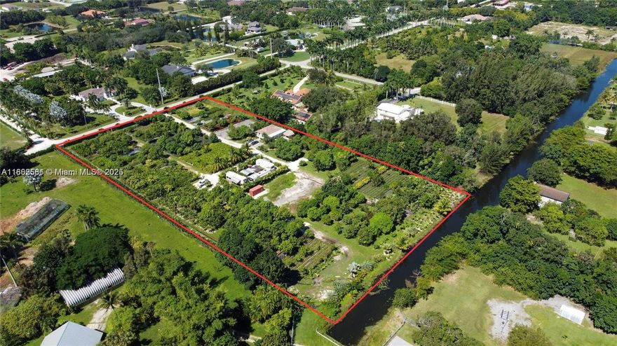 UNBELIEVABLE OPPORTUNITY TO OWN 5 ACRES FOR $2.5 MILLION! BUILD YOUR DREAM HOME OR BUSINESS! This lot can be subdivided (2.5 acres, no house/no trailers LAND ONLY). This exceptional property can be used to build your dream home or even two large multimillion dollar homes, a place to keep your horses, & is home to a thriving nursery filled with fruit and palm trees. The current home is a remodeled 3-bedroom, 2-bathroom home also features a flexible space, perfect for a home office. This property is ideal for expanding an agricultural business, equestrian pursuits, or investment ventures. Whether you’re seeking a peaceful retreat, an income-generating opportunity, there are many possibilities! Zoning for nursery or building a multimillion dollar home with irrigated land!