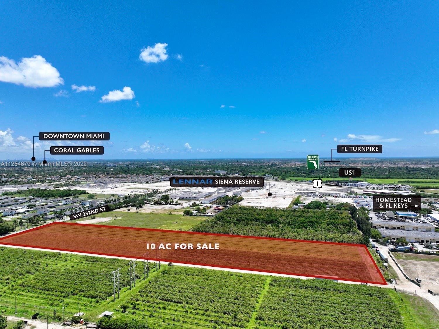 +/- 10.26 Acres
- Folio: 30-6923-000-0435
- Current Zoning: AU – Agricultural / Residential 5 Acres Gross
- Cross Streets: SW 232nd ST and SW 133rd Ave
- 0.6 miles from US 1
- Great Site for Future Residential Development - One of the Last Remaining Sites over 10 Acres in the Area
- Unincorporated Miami-Dade
- Future Land Use: Estate Density (EDR) 1 – 2.5 DU/AC