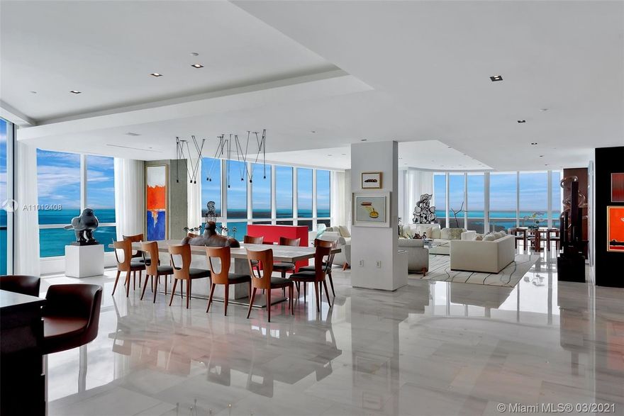 Stepping into this sky mansion one marvels at endless 300 degree views with bright turquoise waters & powder blue skies through 2 story windows speckled with sparkling sunlight. Intelligently designed & turnkey this 8229sqft floor plan spans half of the 36th floor of the prestigious Continuum South Tower. One wing of this show place is a two-story Master bedroom with beach views one can wake up to luminous sunrises all in a luxurious setting. Generous balconies in a garden setting enhance each room. Experience sunrises & sunsets from the vast living room. 6 bedrooms featuring stunning layered fisher island & downtown Miami City views. With a movie theater 2 entertainer’s kitchens and bar, this opulent masterpiece home is where a family can congregate knowing it just doesn’t get any better.